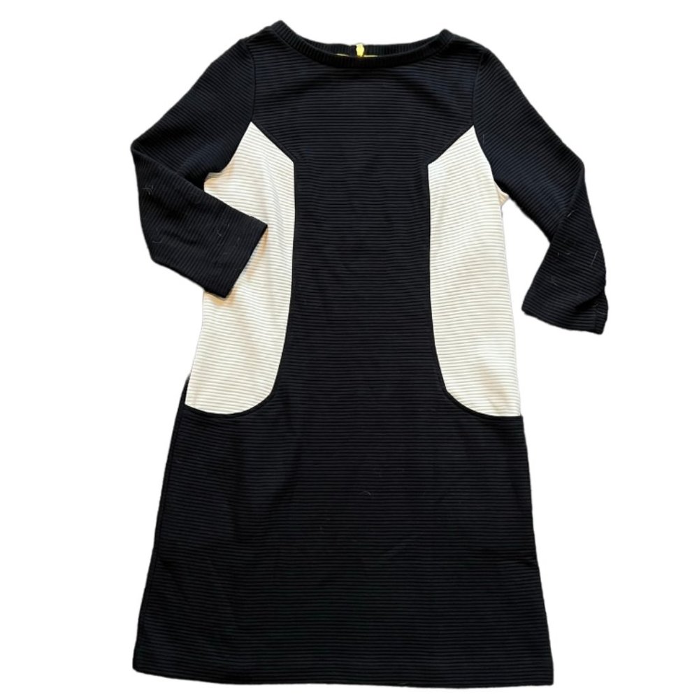 Boden Colorblock Ottoman Ribbed 3/4 Sleeve Pocket Shift Dress Black Cream Size 8